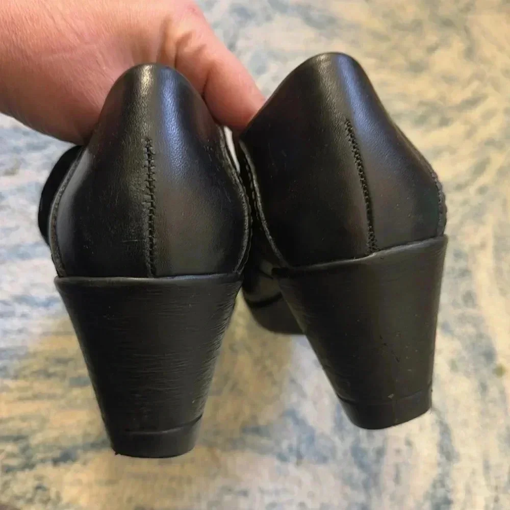 Dansko Ruby Burnished Nappa Leather Mary Jane Wedge Pump Shoes Black Women's 40